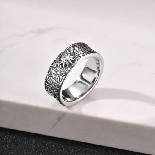 Kemston Sun Moon Ring for Men Stainless Steel Textured Vintage RC-1146