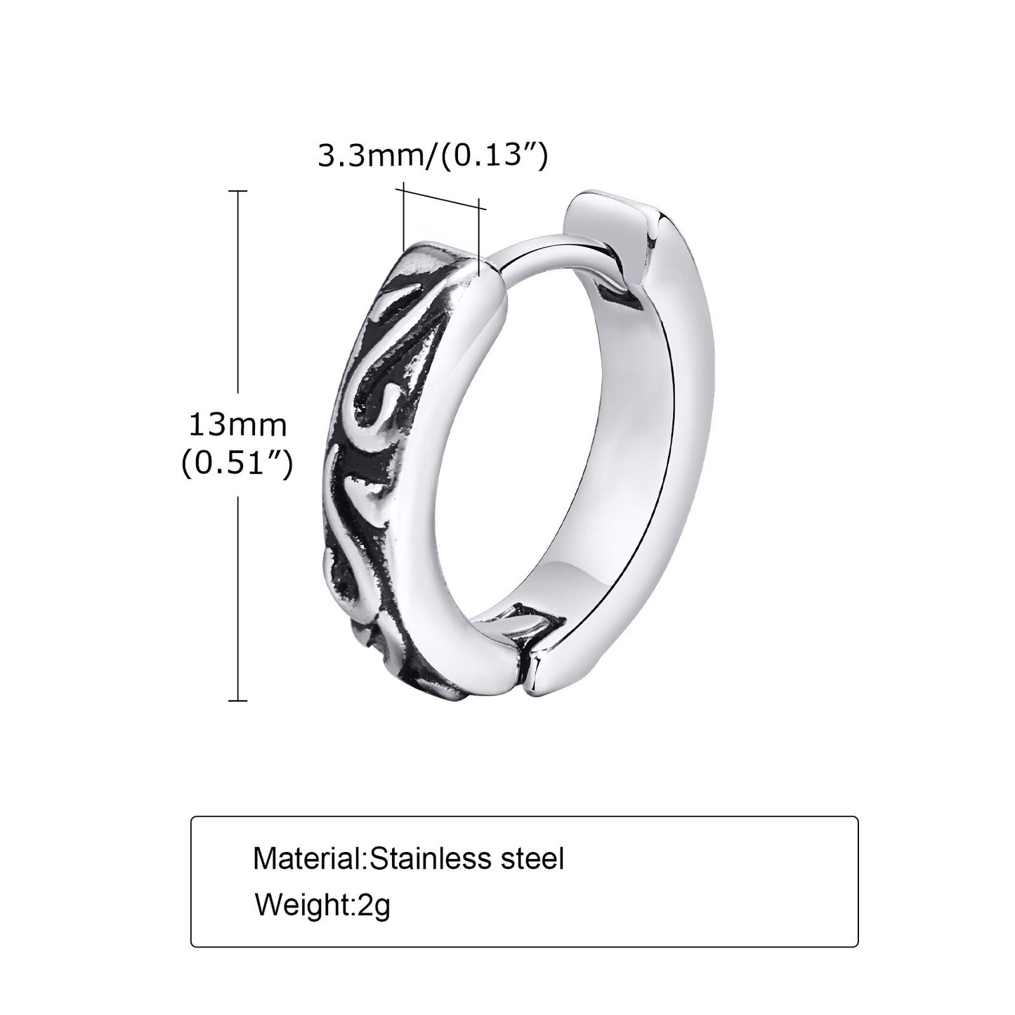 Kemstone Stainless Steel Hoop Earrings – Silver Gothic Punk Huggie Jewelry for Men EH-48