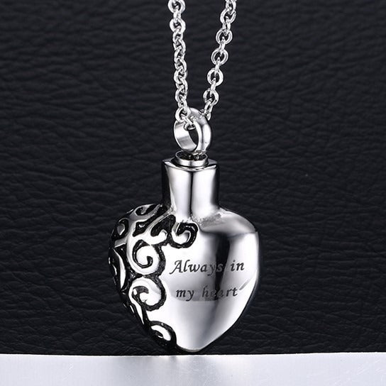 Kemstone Heart Locket Pendant Necklace for Men Stainless Steel Engraved PN-436