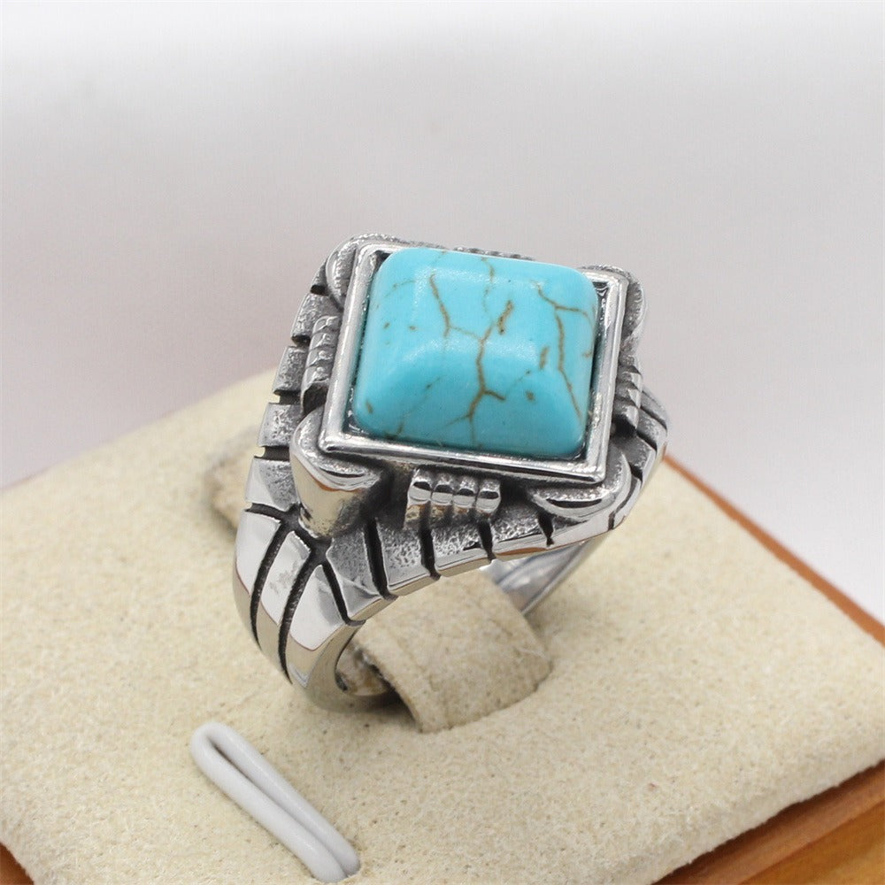 Kemstone Titanium Steel Square Stone Signet Ring for Men R1699