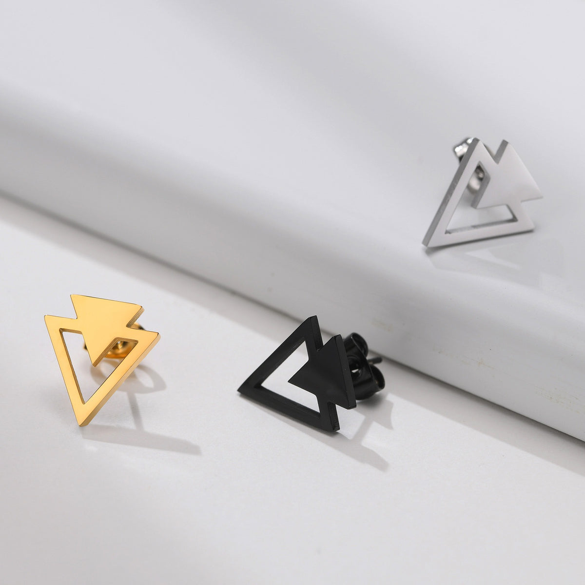 Kemstone Stainless Steel Triangle Stud Earrings for Men & Women ES-352