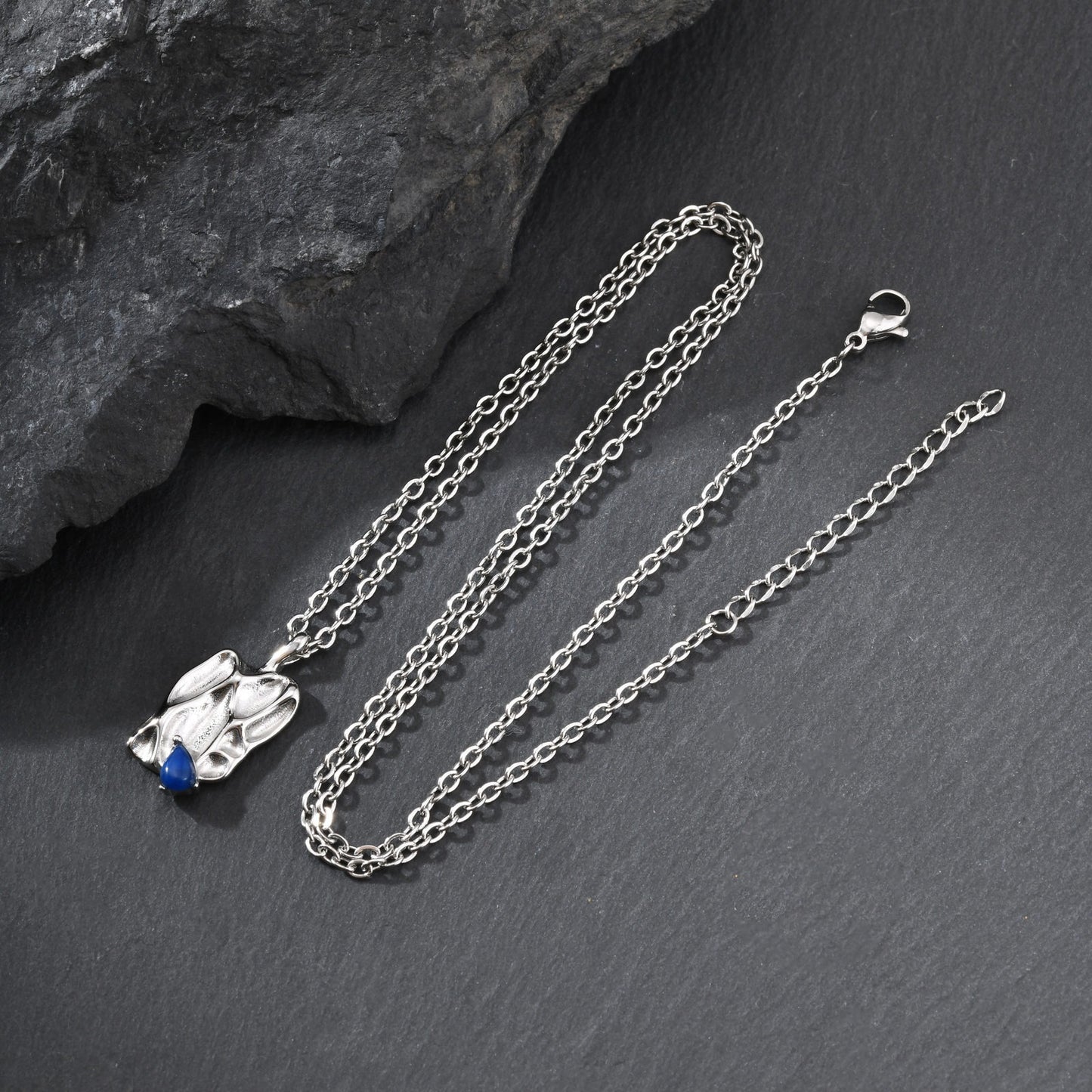 Kemstone Irregular Blue Inlay Stone Pendant Necklace for Men NC-2545