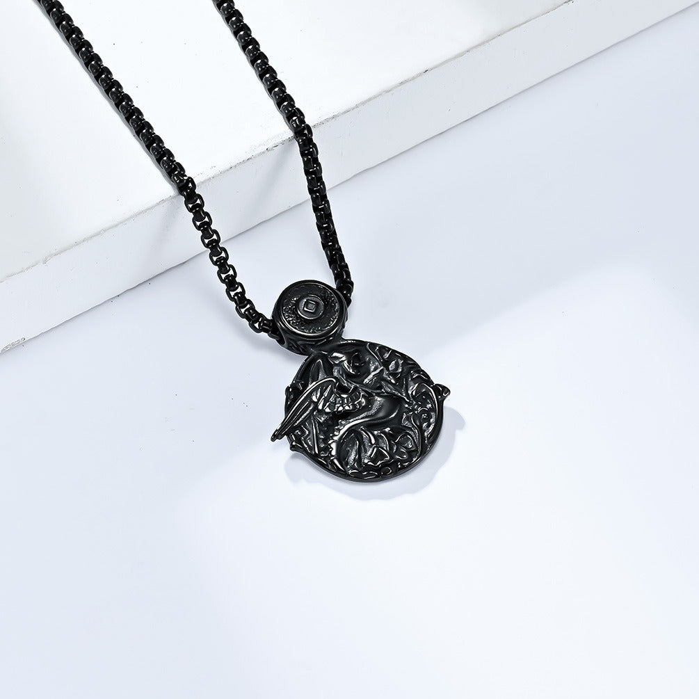 Kemstone Stainless Steel Dragon Pendant Necklace for Men Round Celtic Pattern Silver Black K-PT482