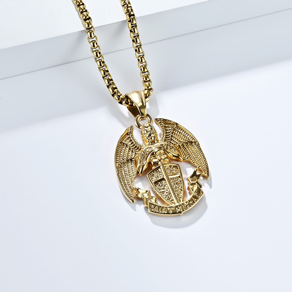 Kemstone Men’s Titanium Steel Angel Pendant Necklace – Vintage Gothic Jewelry K-PT644