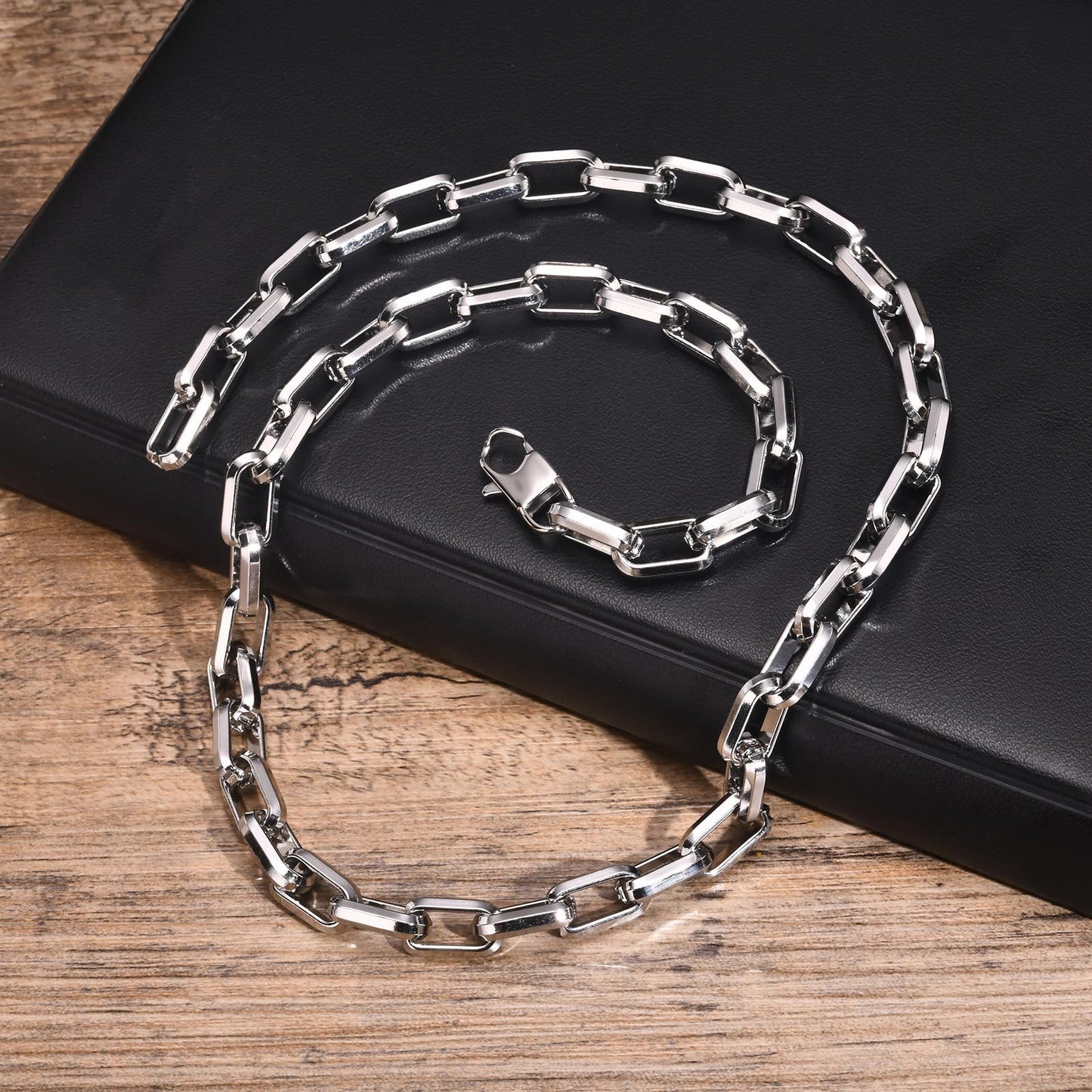 Heavy-Duty Stainless Steel Rectangle Chain Necklace for Men – 9.2mm Street Style, Viking Goth Vibe NC-1608
