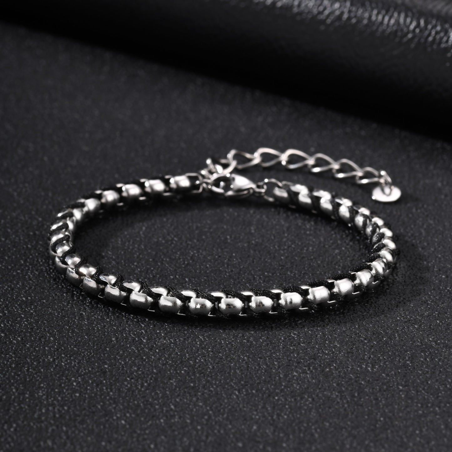 Kemston Stainless Steel Bead Rope Bracelet for Men Hip Hop Woven Chain Design BR-3170S