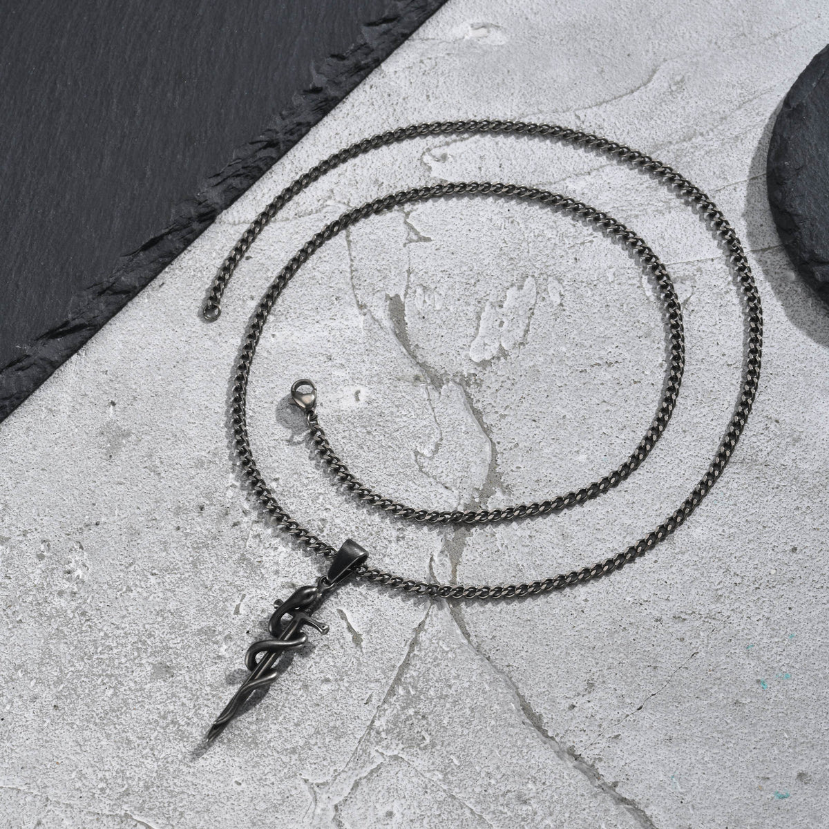 Kemstone Snake Sword Pendant Necklace for Men Stainless Steel PN-2391