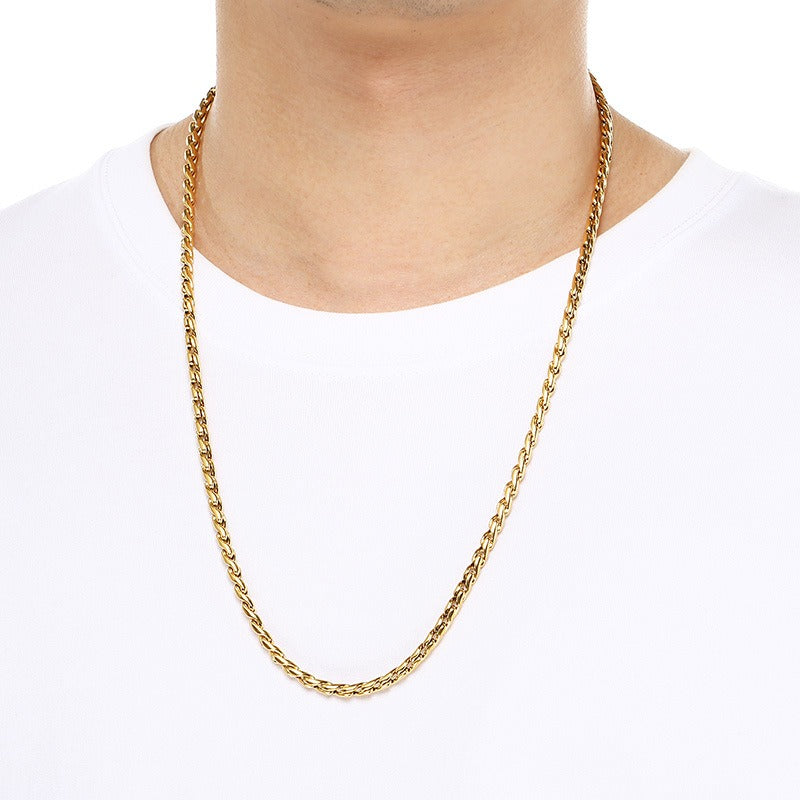 Kemstone Men’s Titanium Steel Rope Chain Necklace – 18K Gold Plated Streetwear Jewelry KN297832-Z