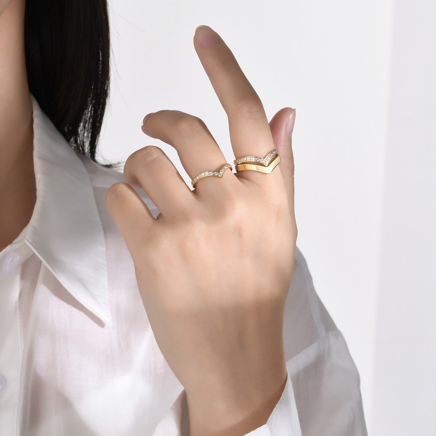 V-Edge Steel Ring – Gold-Plated Power Symbol with Zircon Grit R-665
