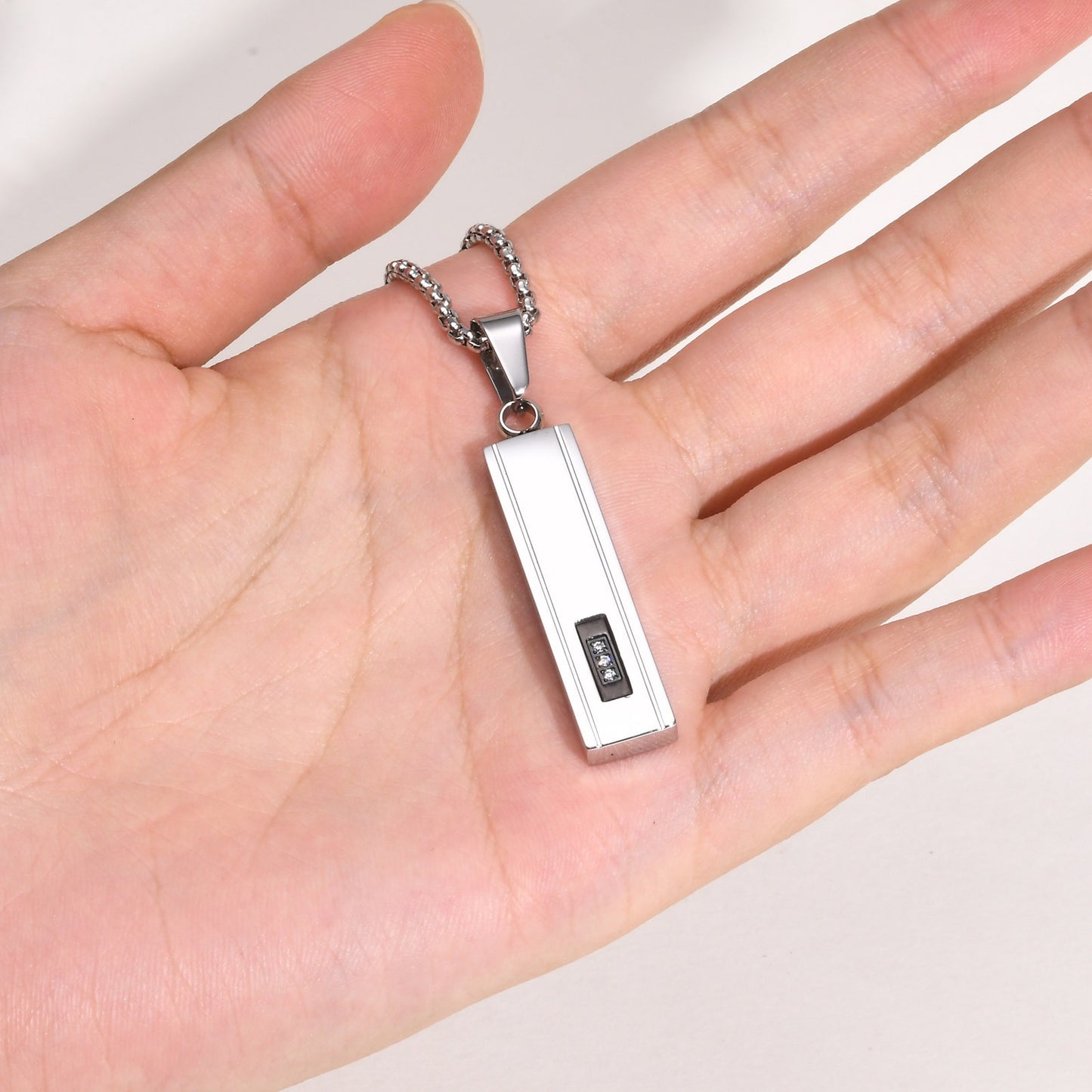 Kemstone Stainless Steel Cubic Zirconia Bar Pendant Necklace for Men PN2043