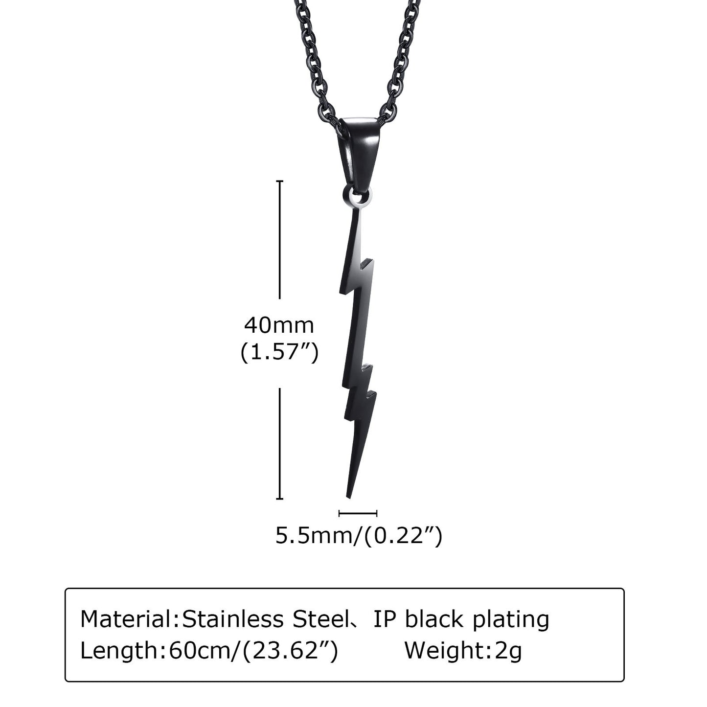 Kemstone Stainless Steel Lightning Bolt Pendant Necklace for Men PN-1829