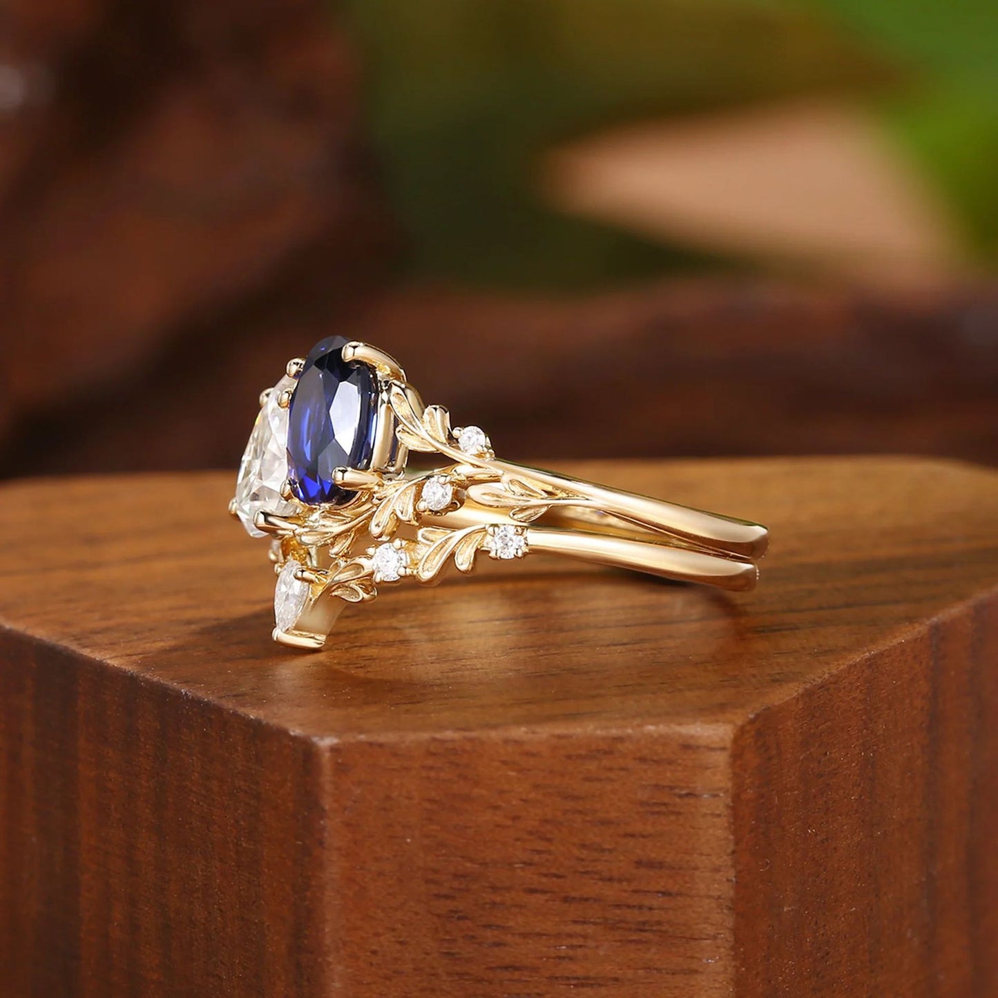 Kemstone Moonstone & Mandarin Garnet Ring Set for Women – Vintage Floral Stackable Ring in S925 Sterling Silver 18K Gold Plated T7-YC0323RS