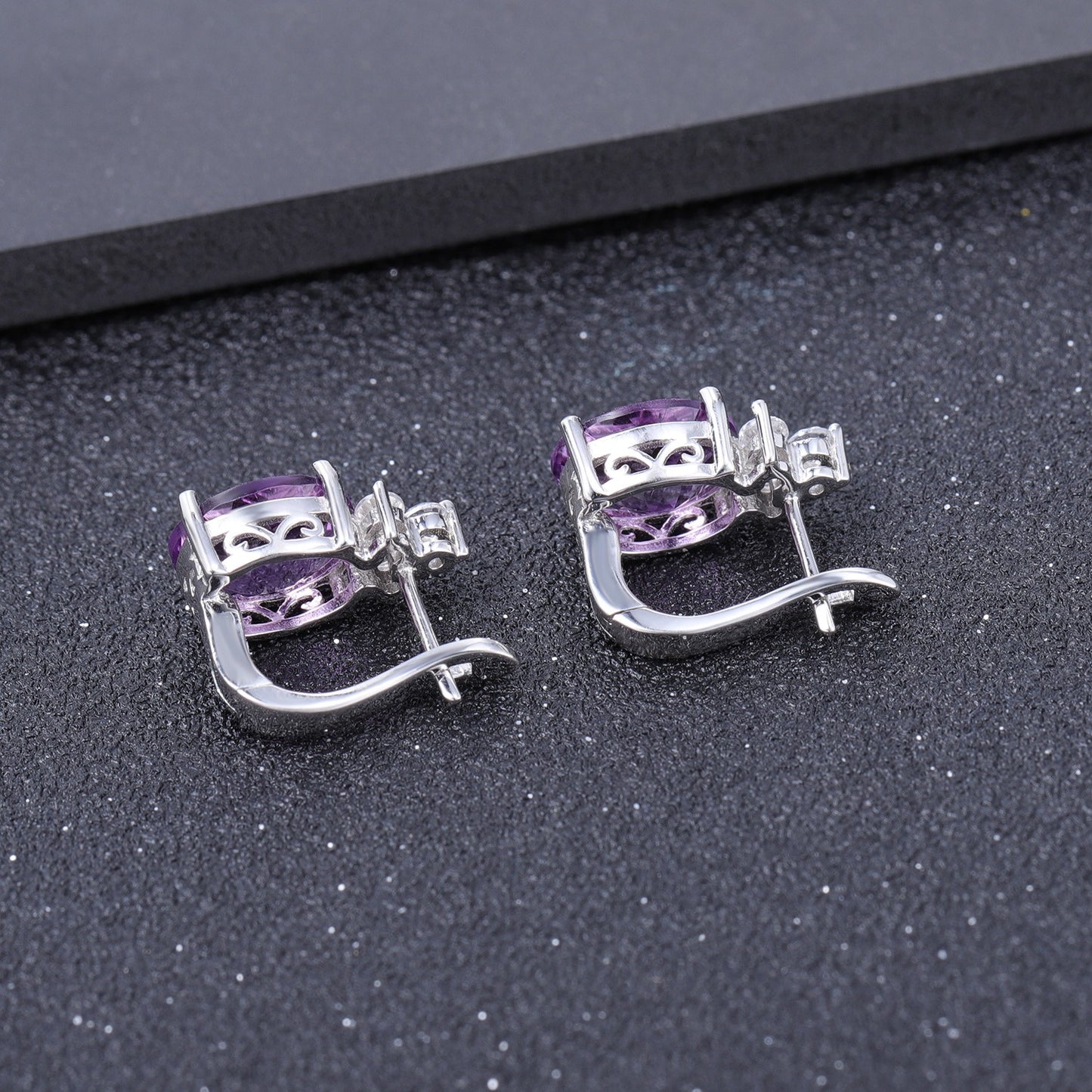 Pendientes colgantes de plata de ley S925 con amatista natural (2,60 ct), topacio azul cielo (3,47 ct) y citrino (2,60 ct) de diseño original, hechos a mano por Kemstone.