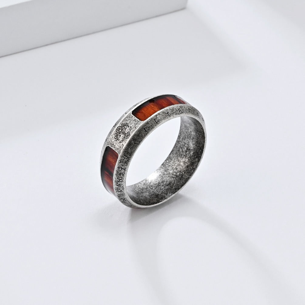 Kemstone Men’s Stainless Steel Viking Rune Ring – Vintage Tree of Life Band K-R918