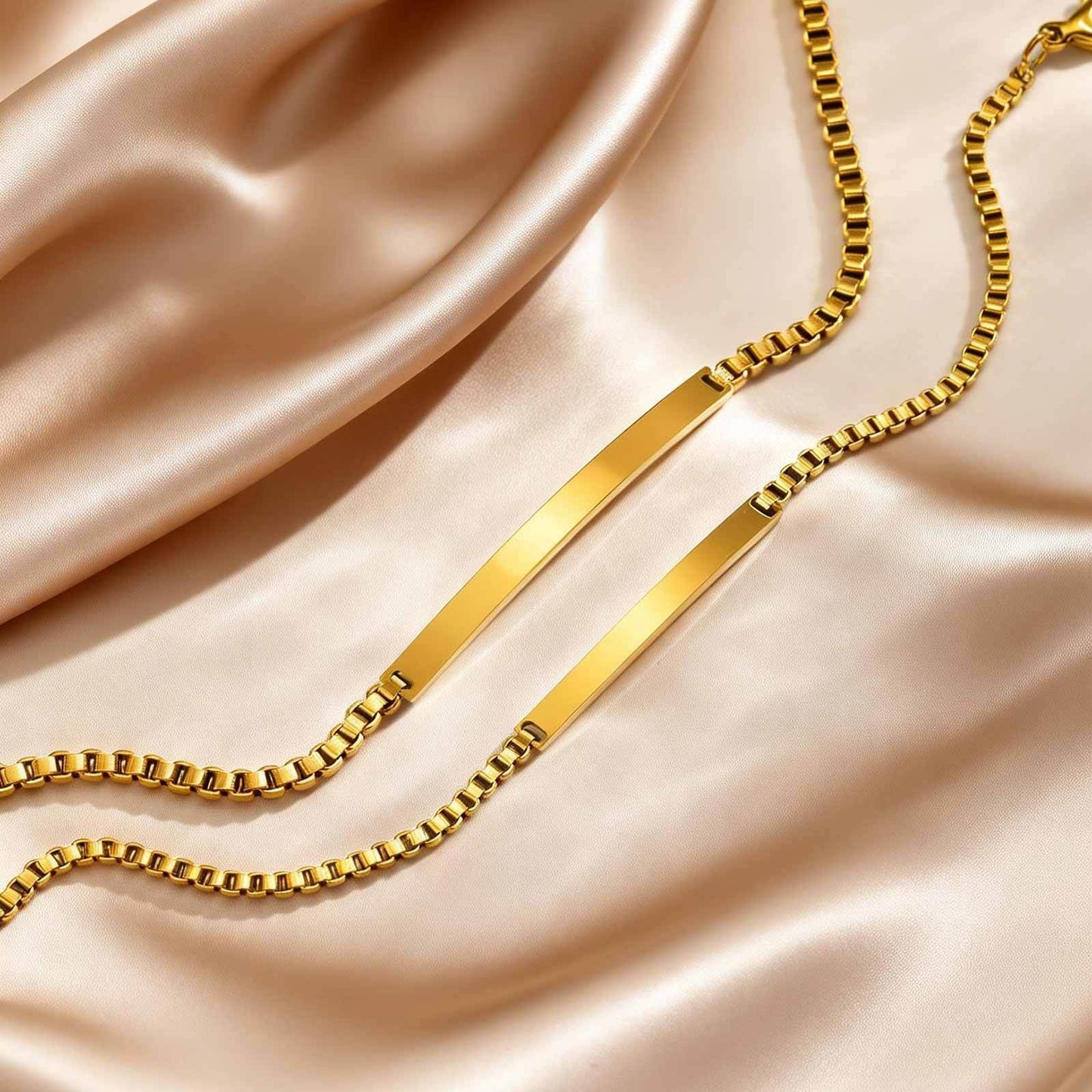 Kemstone Stainless Steel Gold Plated ID Plate Bracelet for Men & Women – Minimal Curved Bar CB-225