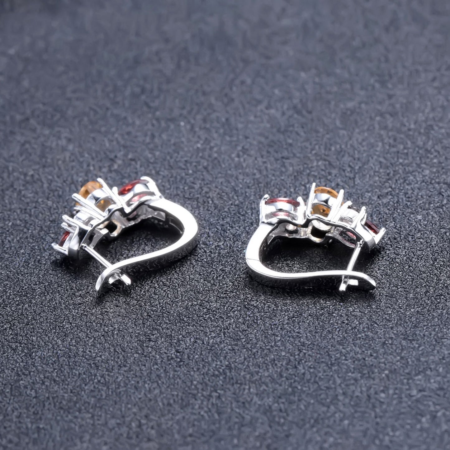 Pendientes colgantes de plata de ley con citrino y granate natural, diseño original, hechos a mano por Kemstone.