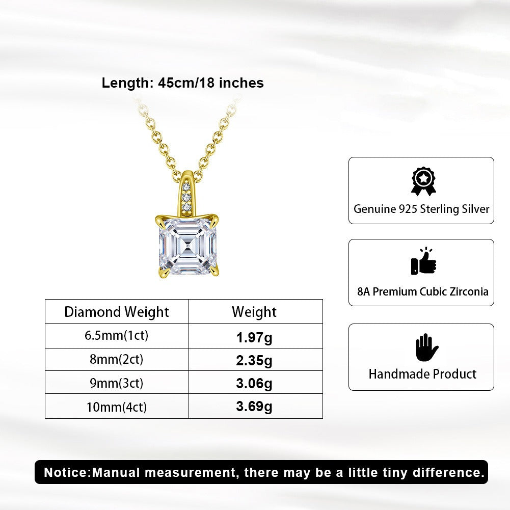 Kemstone 925 Sterling Silver Square Pendant Necklace for Women Cubic Zirconia Gold Silver LZN15