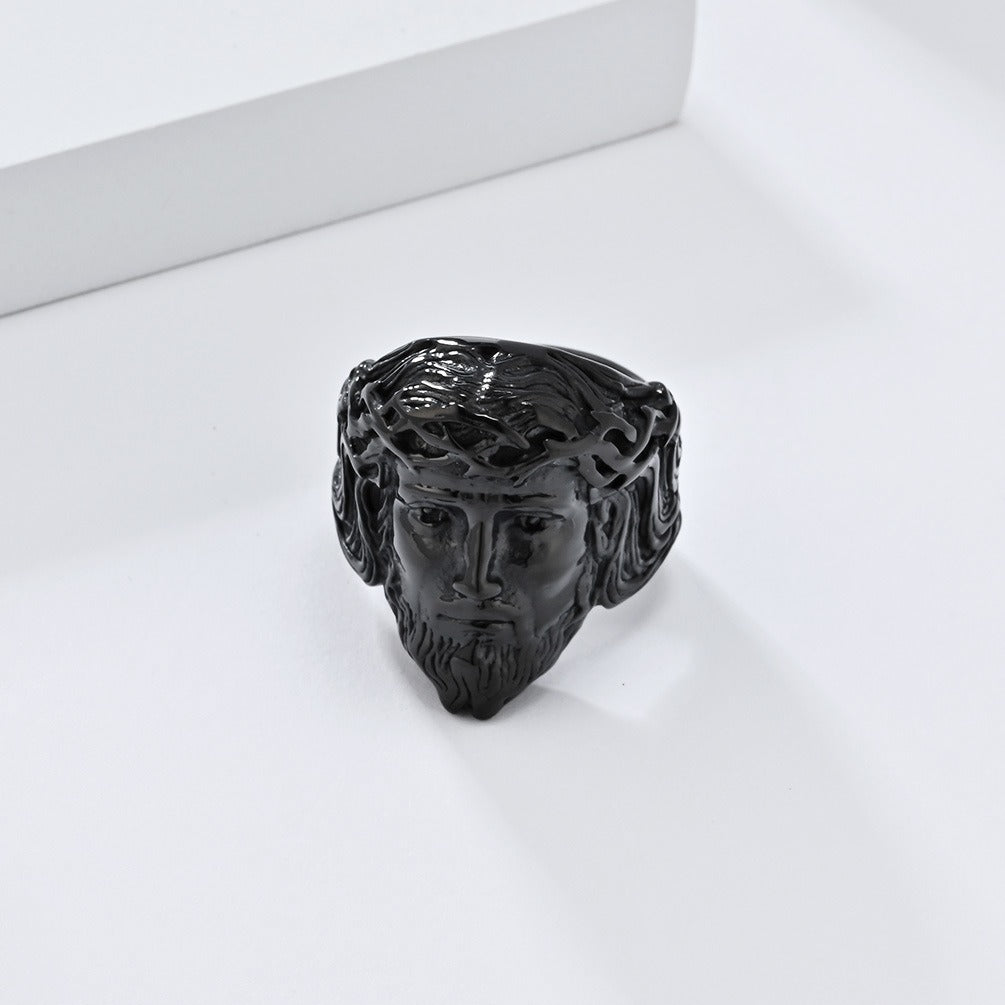 Kemstone Stainless Steel Vintage Portrait Ring for Men Sculpted Face Design K-R942