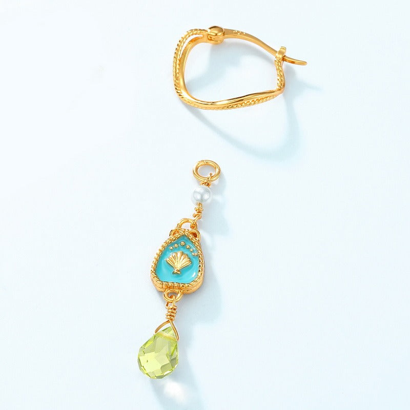 Pendientes colgantes de peridoto esmaltado, diseño original, hechos a mano por Kemstone para mujer - Plata S925 con baño de oro de 10 quilates