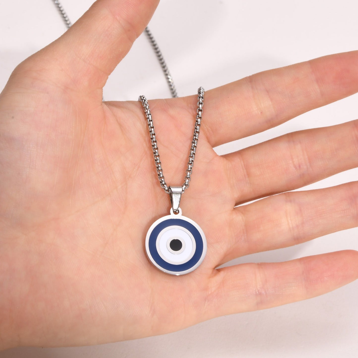 Kemstone Blue Eye Pendant Necklace for Men Stainless Steel Enamel Detail PN-1820
