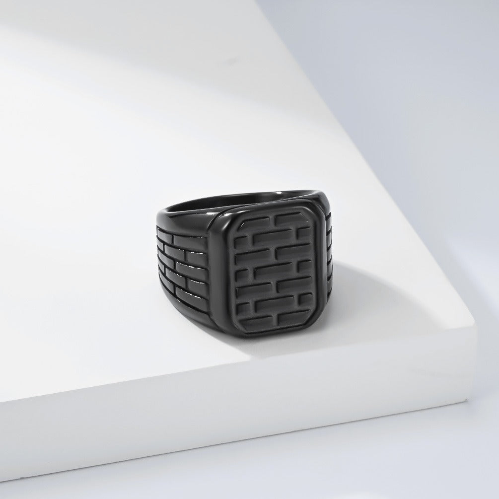 Kemstone Brick Pattern Ring for Men Stainless Steel K-R1181