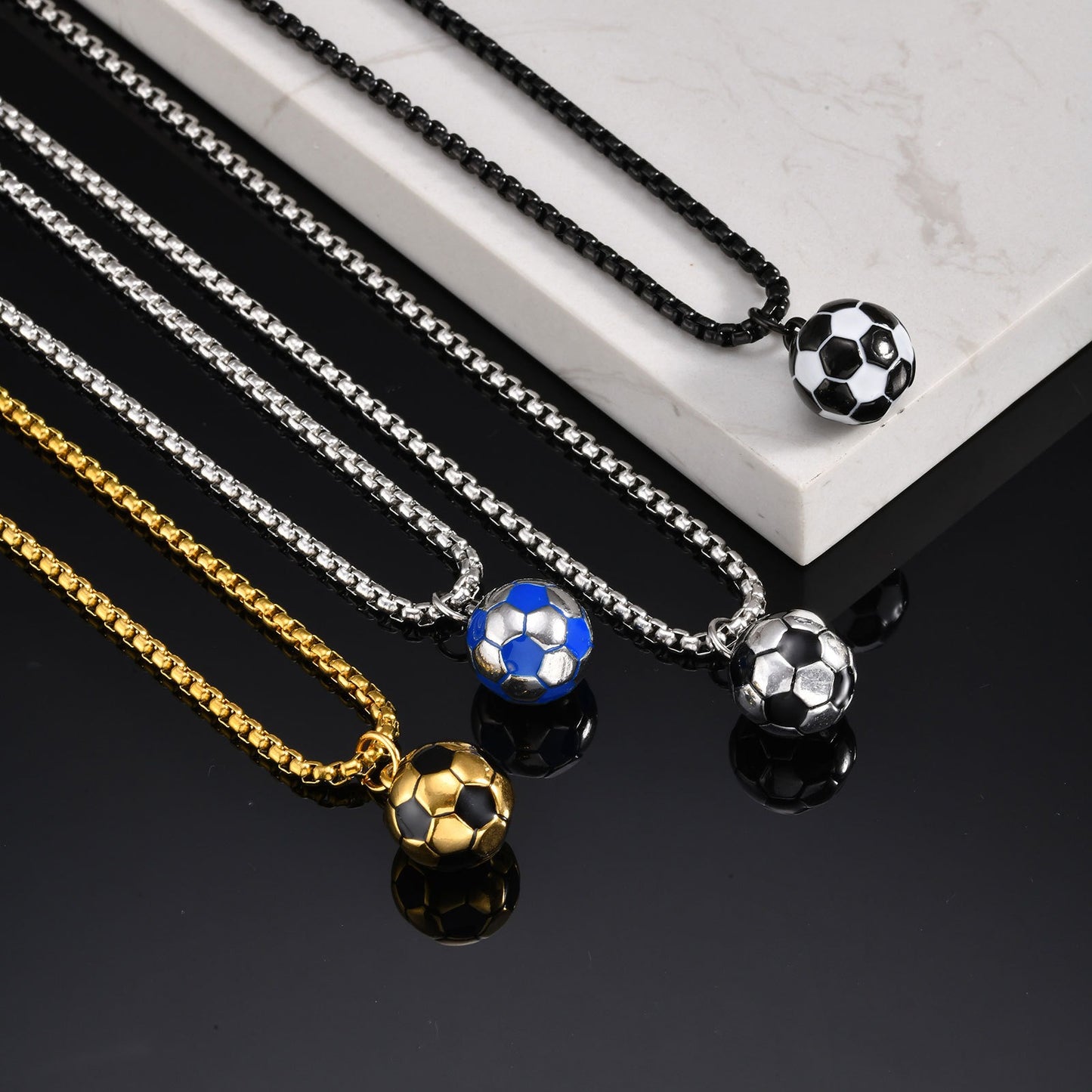 Kemstone Stainless Steel Soccer Ball Pendant Necklace for Men PN-1020G
