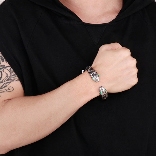 Men’s Snake Cuff Bracelet Collection – Punk Norse Stainless Steel Open Bangle | Gothic Style & Streetwear Edge KB139904