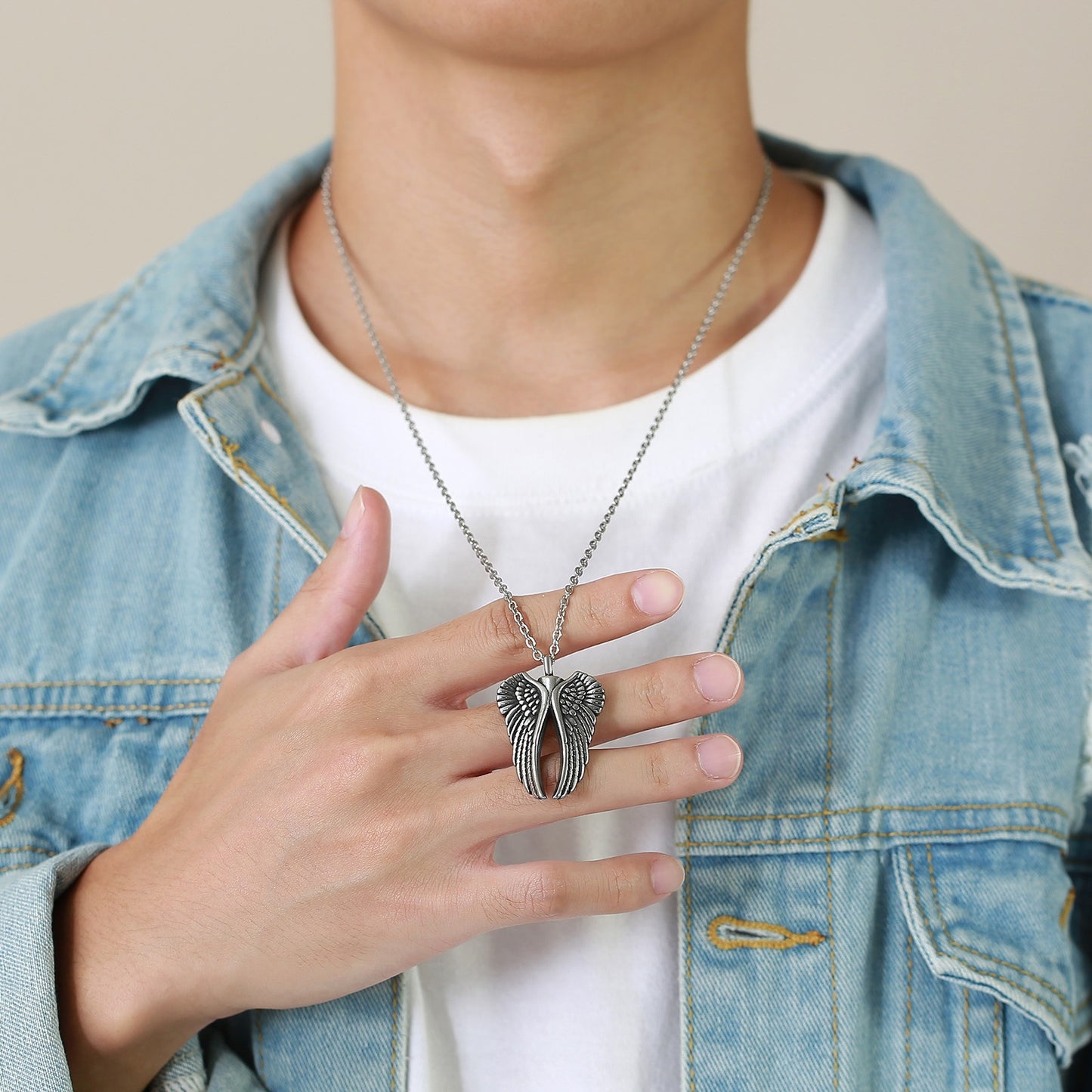 Kemstone Men’s Stainless Steel Angel Wing Keepsake Pendant Necklace PN-1498