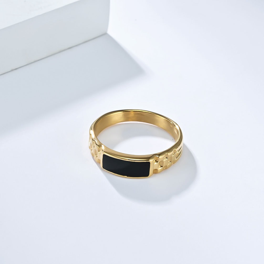 Kemstone Stainless Steel Ring with Dark Center for Men & Women K-R1040