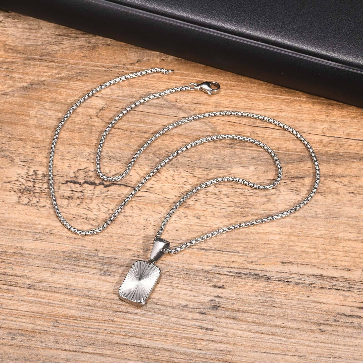 Kemstone Stainless Steel Textured Square Pendant Necklace for Men PN-2001