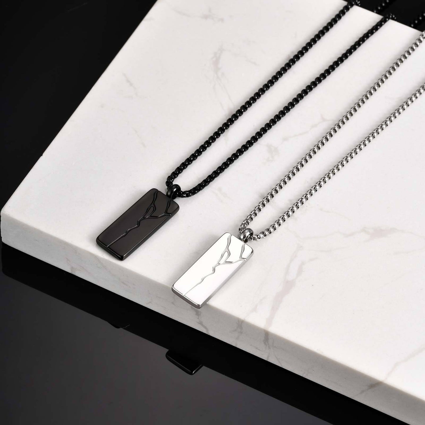 Kemstone Stainless Steel Crack Pattern Bar Pendant Necklace for Men NC-2319