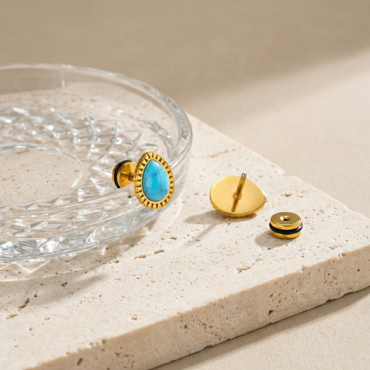 Kemstone Stainless Steel Turquoise Stud Earrings for Men & Women ES-788