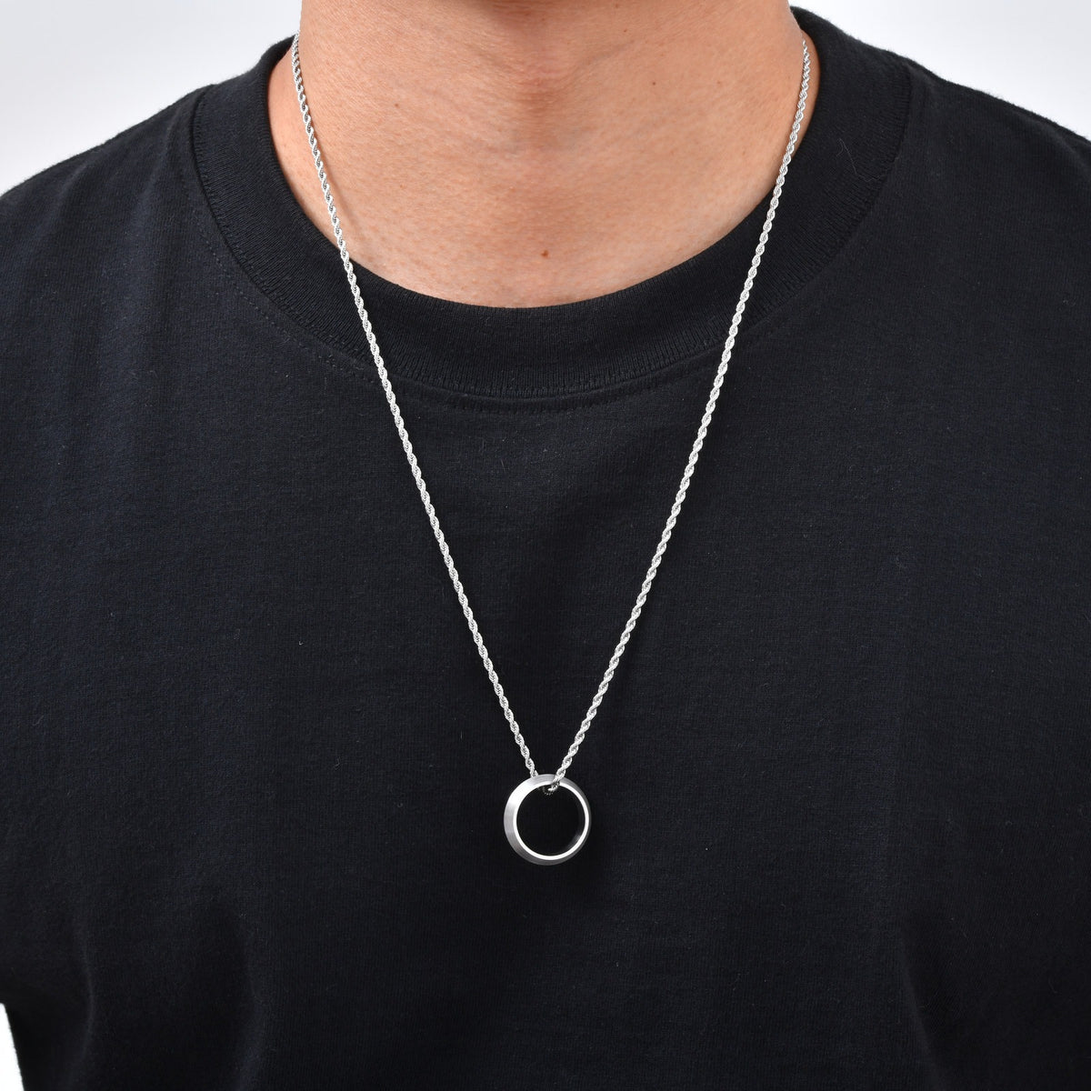 Kemstone Stainless Steel Brushed Ring Pendant Necklace for Men PN-1764