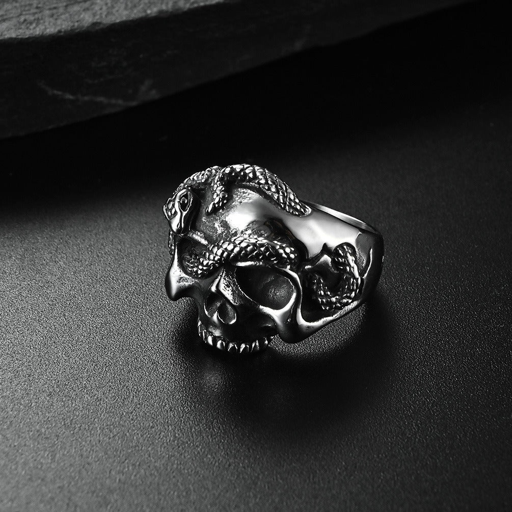 Kemstone Snake Skull Stainless Steel Ring for Men – Hip Hop Gothic Signet K-R484