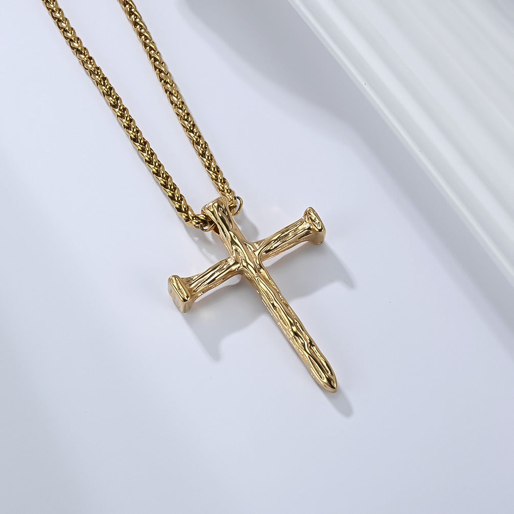 Kemstone Titanium Steel Hammered Cross Necklace – Vintage Faith Pendant for Men Jewelry K-PT662