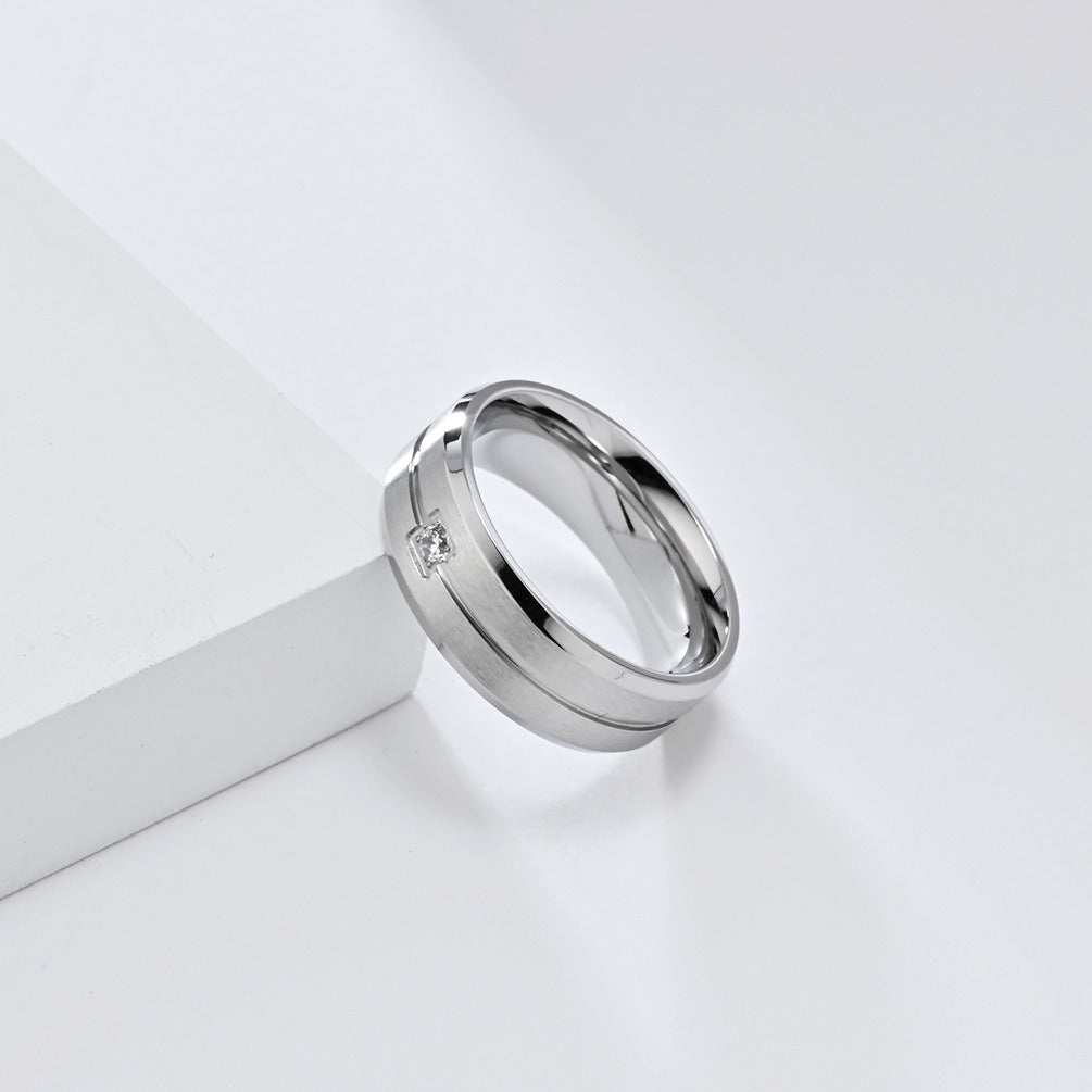 Kemstone Stainless Steel Cubic Zirconia Inlay Ring for Men – 8mm K-R910