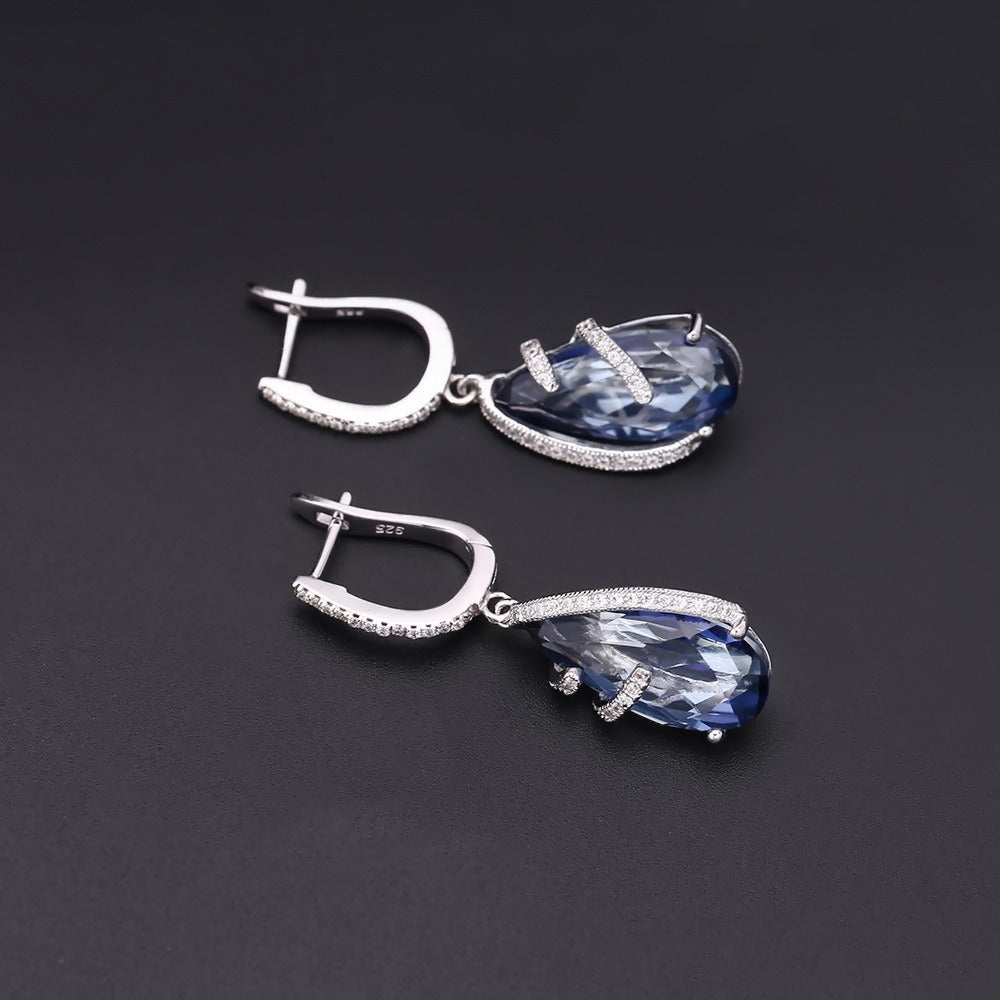 Blue Mystic Quartz Waterdrop Earrings | Kemstone 925 Silver Vintage Dangle with White Zirconia