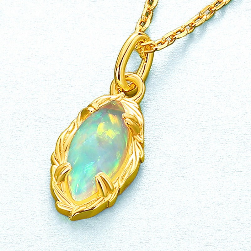 Collar con colgante de ópalo marquesa geométrico, diseño original artesanal de Kemstone - Diseño vintage de plata S925 bañado en oro, 45,7 cm