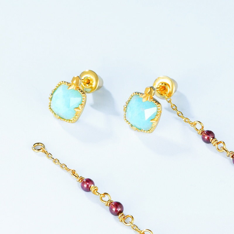 Pendientes minimalistas de peridoto con borlas, diseño original, hechos a mano por Kemstone para mujer - Plata S925 con baño de oro de 10 quilates