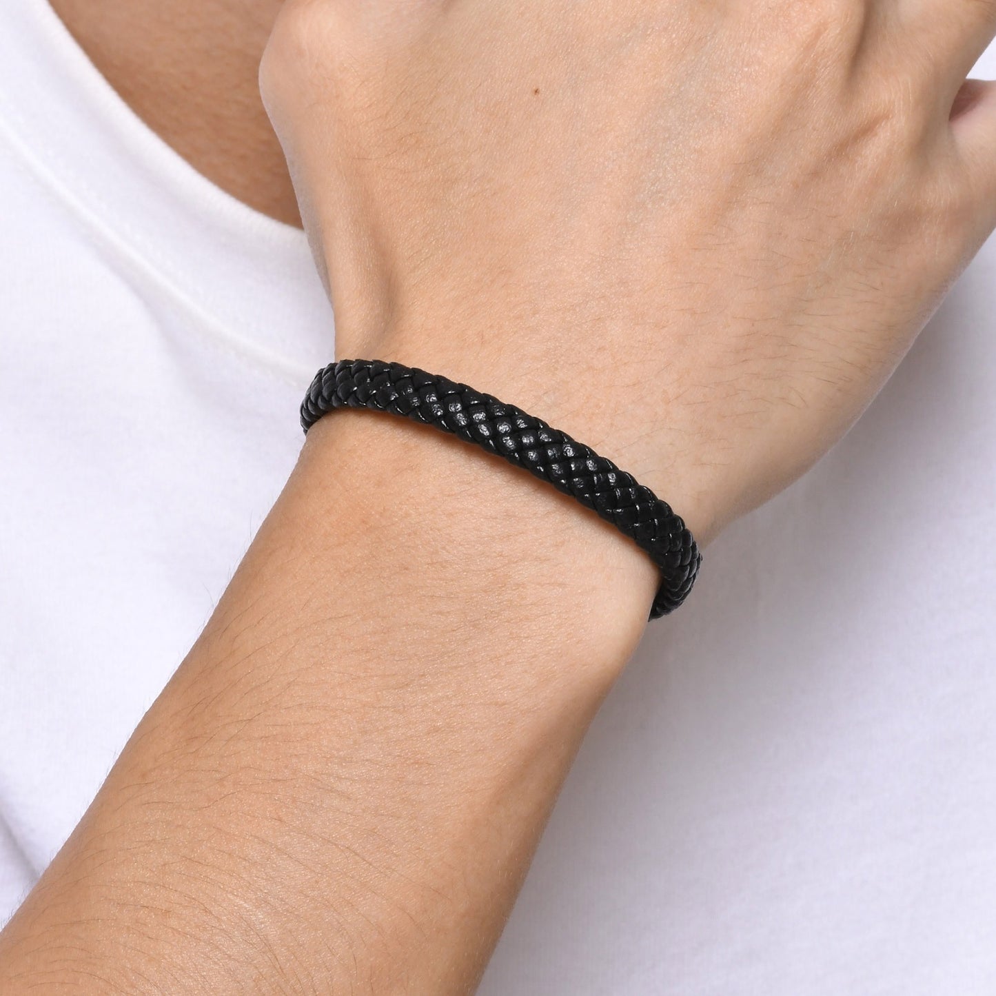 Kemstone Men’s Braided Leather Bracelet – Stainless Steel Black Clasp BL-674