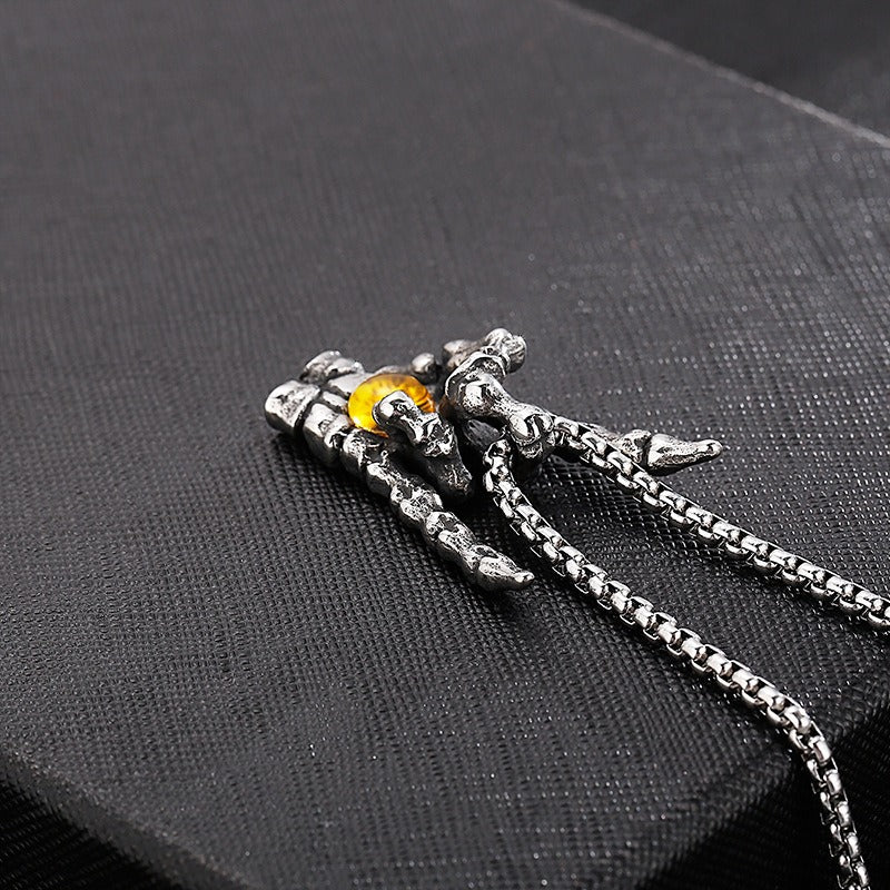 Kemstone Men’s Titanium Steel Victory Hand Pendant – Tiger Eye KP97636