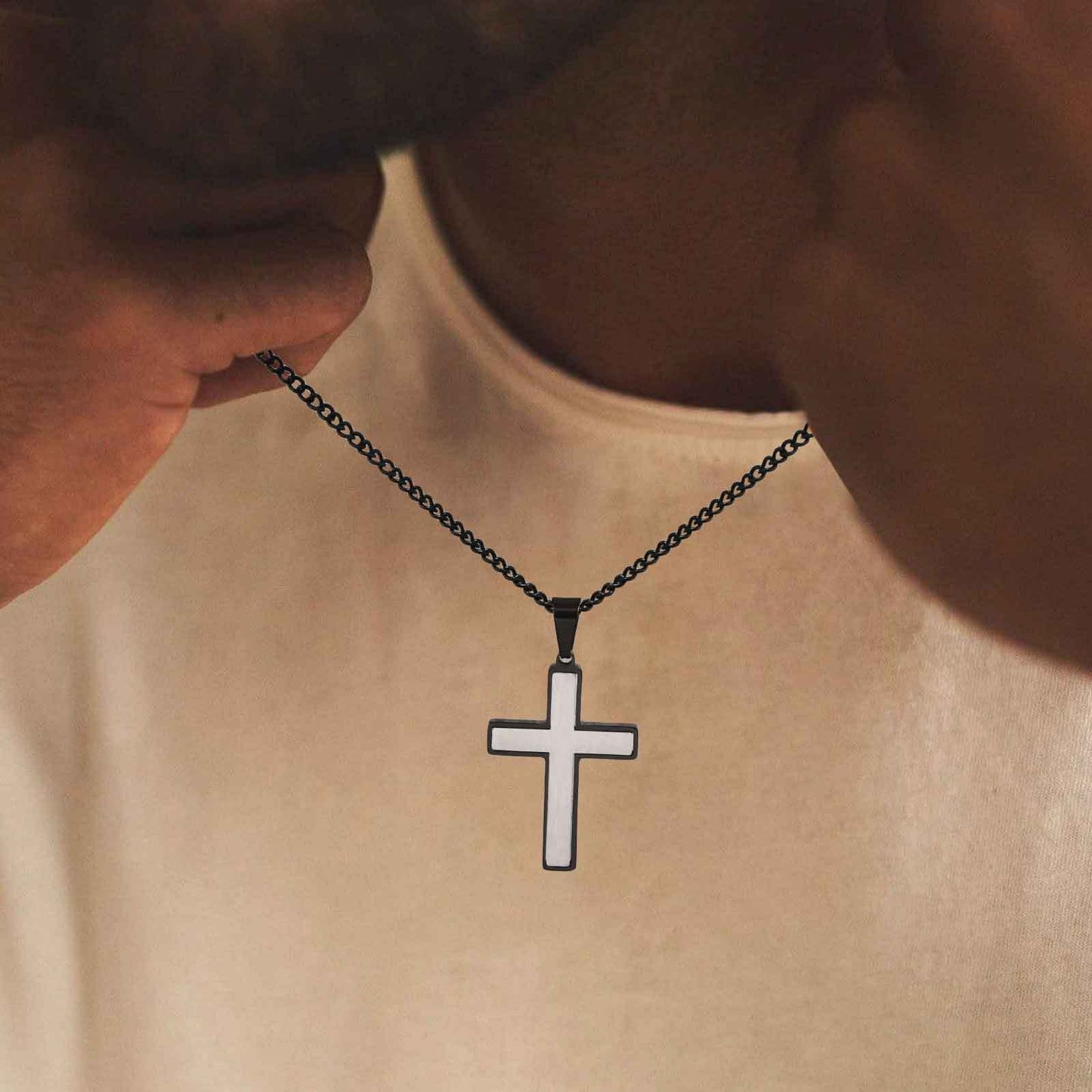 Kemstone Stainless Steel Two-Tone Cross Pendant Necklace for Men PN-2239