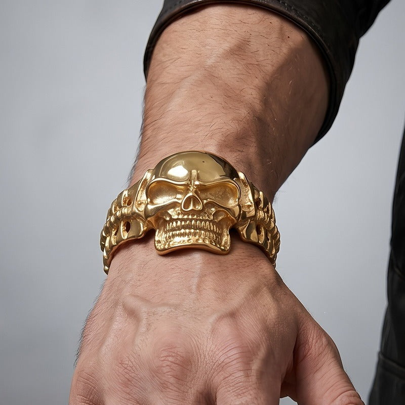 Kemston Titanium Steel 3D Skull Cuff Bracelet for Men Gothic Biker KB36415-D