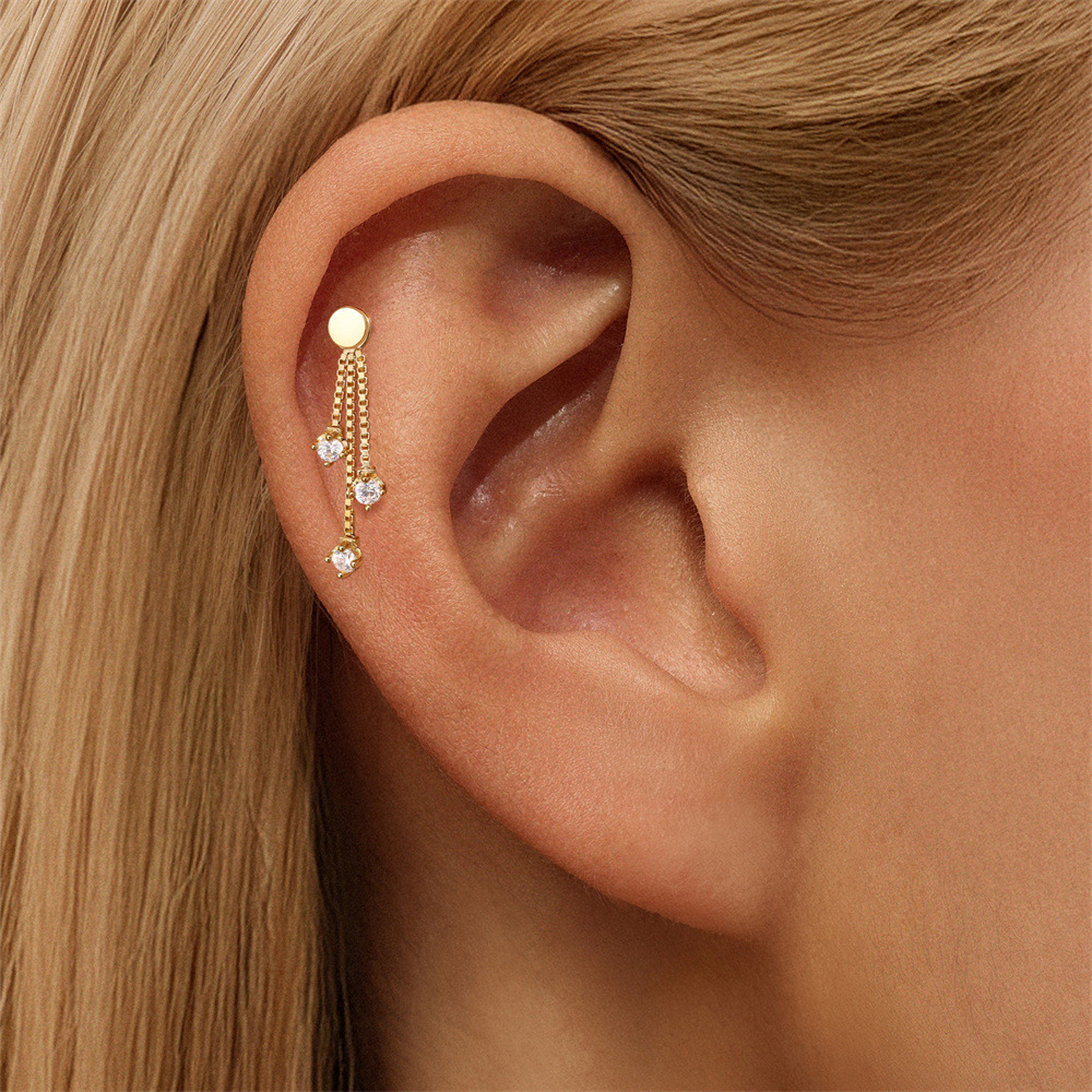 Kemstone S925 Sterling Silver Cubic Zirconia Tassel Ear Chain for Women,Dangle Cartilage Hoop Jewelry 60265475190C