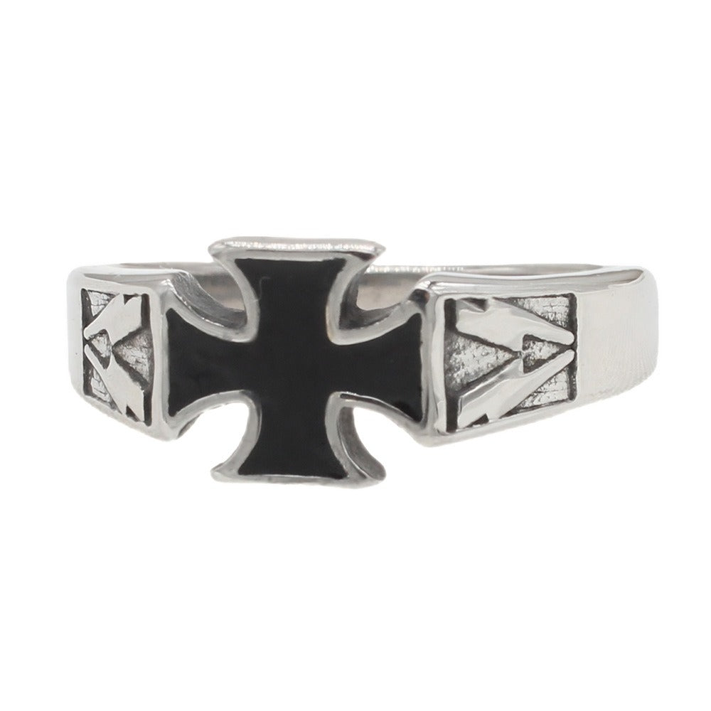 Kemstone Black Cross Ring for Men Titanium Steel Vintage Engraved R1823