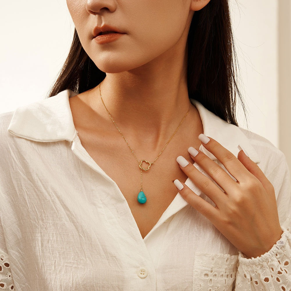 Kemstone 925 Sterling Silver Turquoise Necklace for Women Clover Drop Pendant GMN47