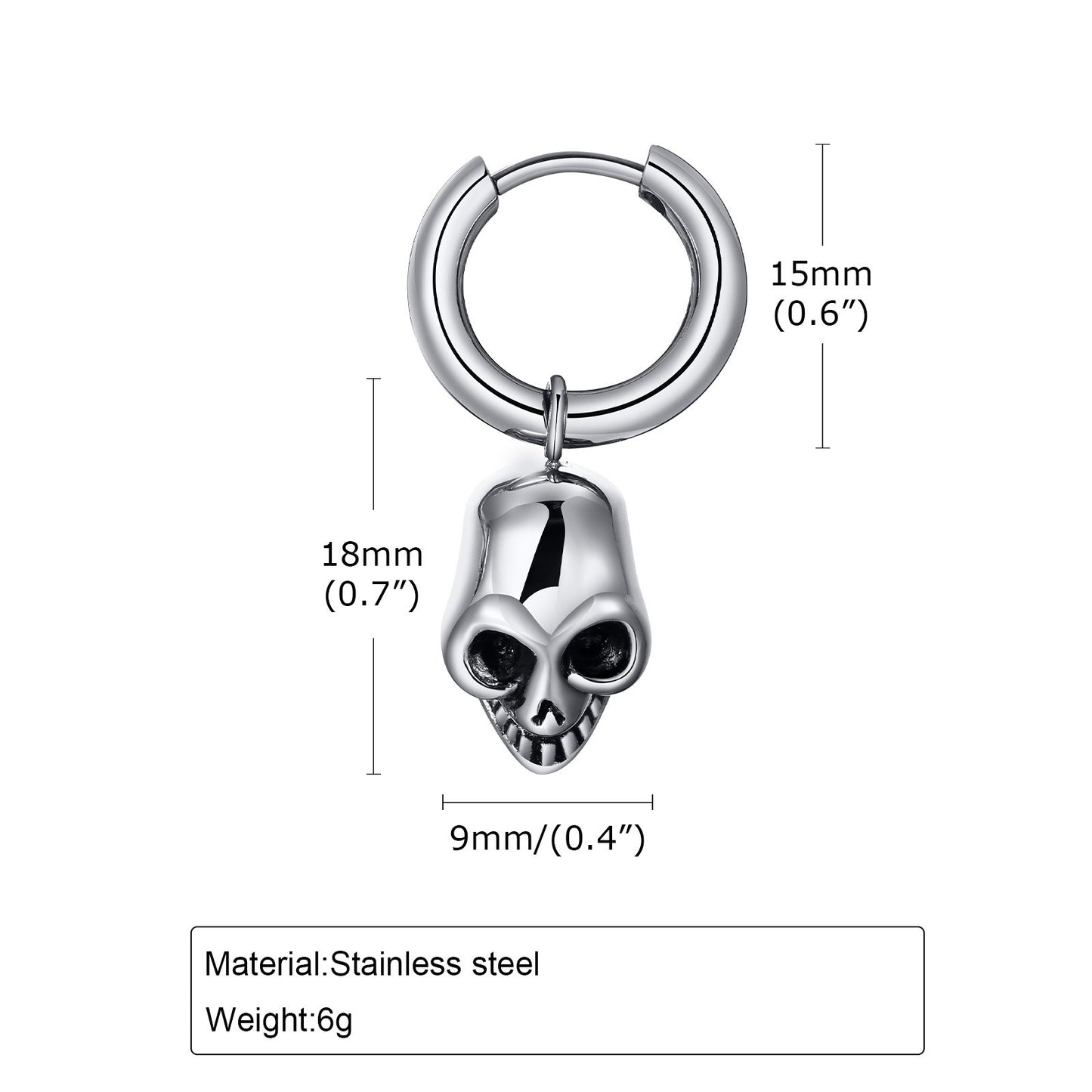 Kemstone Men’s Stainless Steel Skull Hoop Earring – Silver EH-313