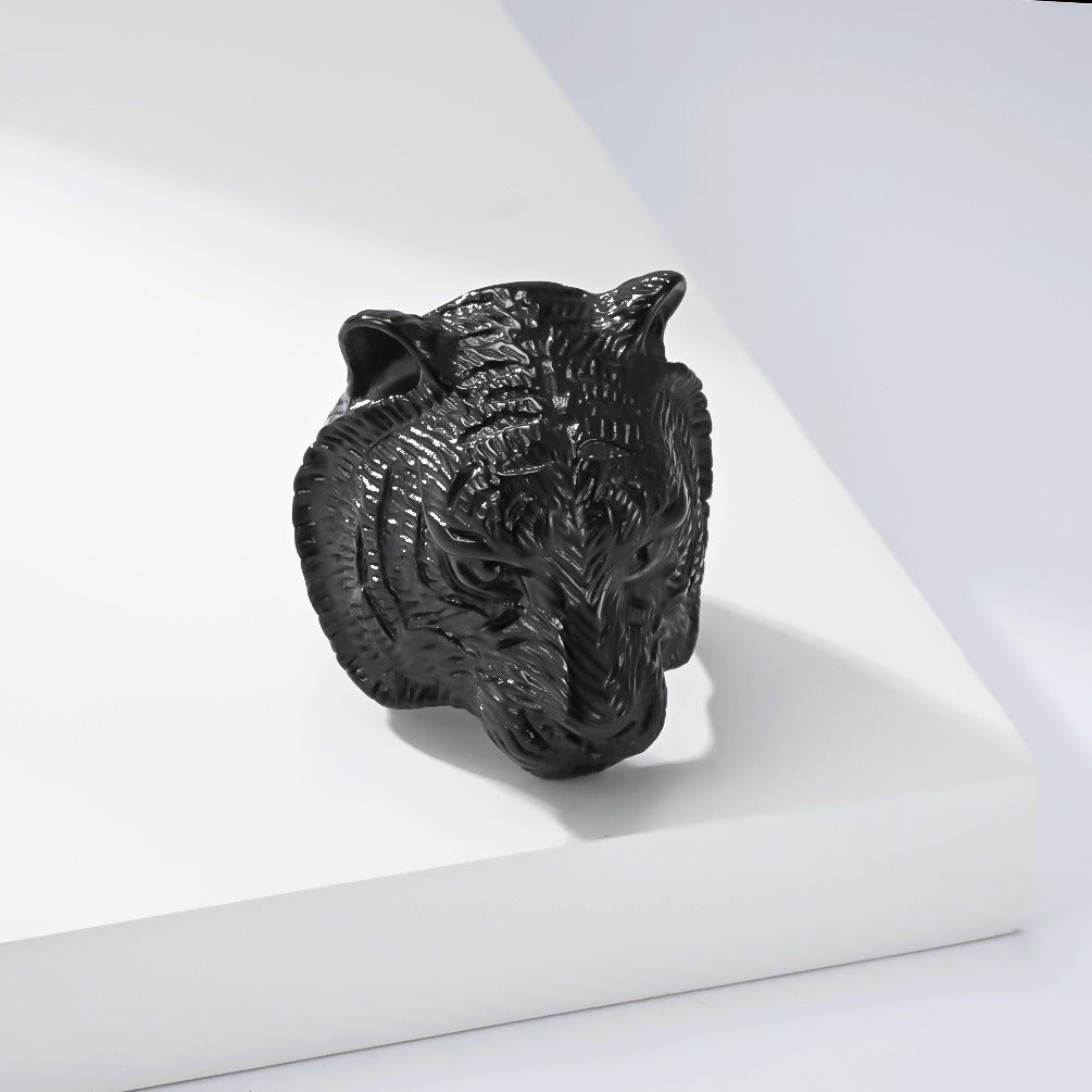 Kemstone Stainless Steel Tiger Head Ring – Vintage Chunky Style for Men K-R1149