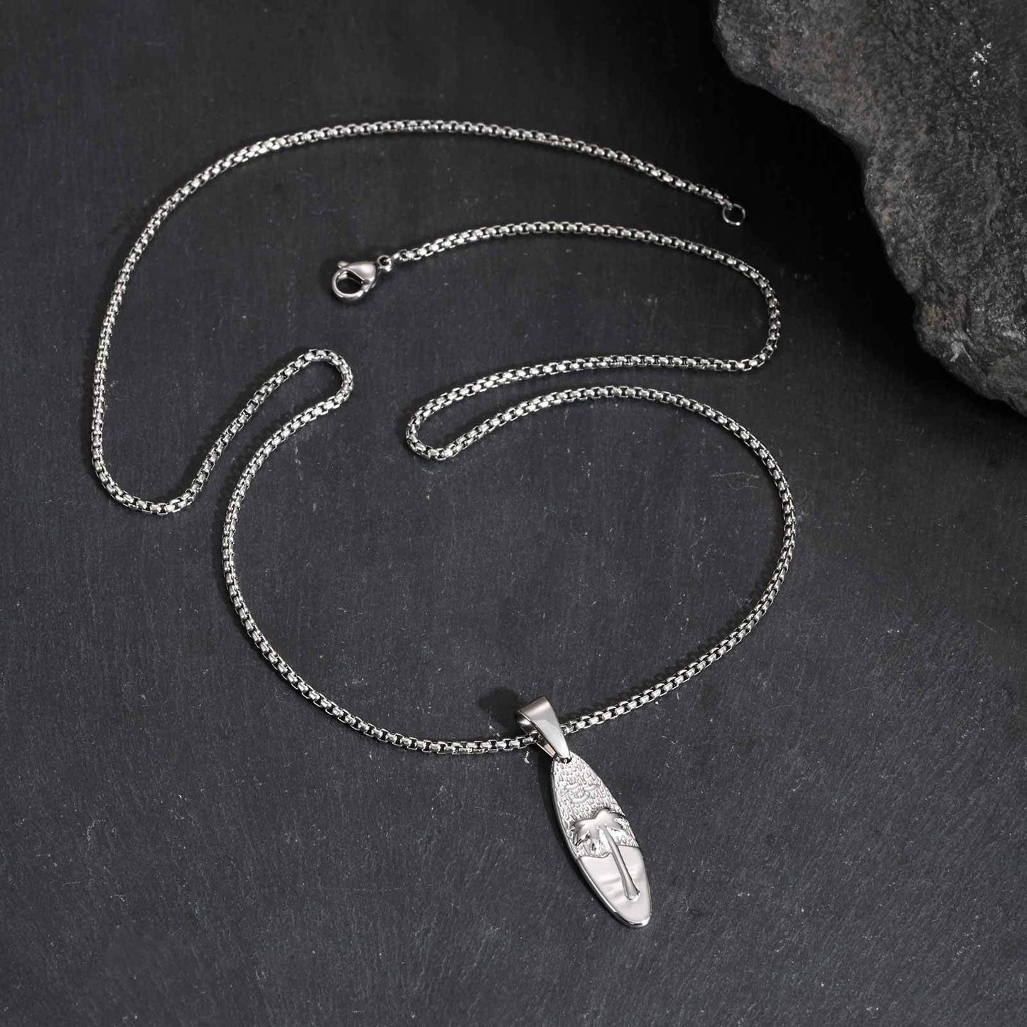 Kemstone Men’s Stainless Steel Palm Tree Necklace – Gold/Silver Oval Pendant PN-2159