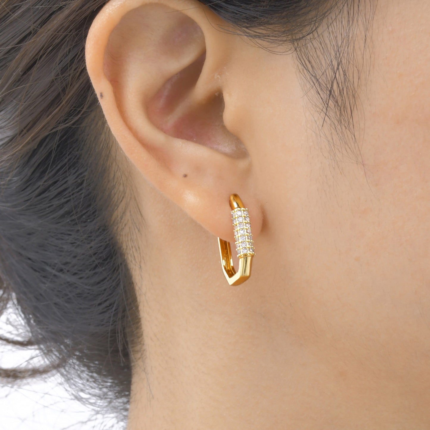 Elegant Copper Geometric Hoop Earrings with Zircon Accents – Timeless Minimalist Jewelry for Women EBD-389